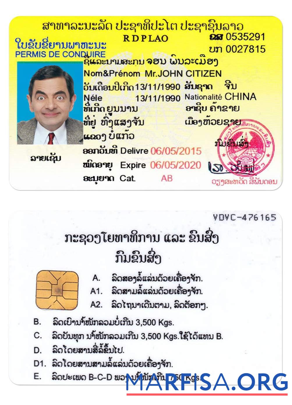 Realistic Laos driving license template